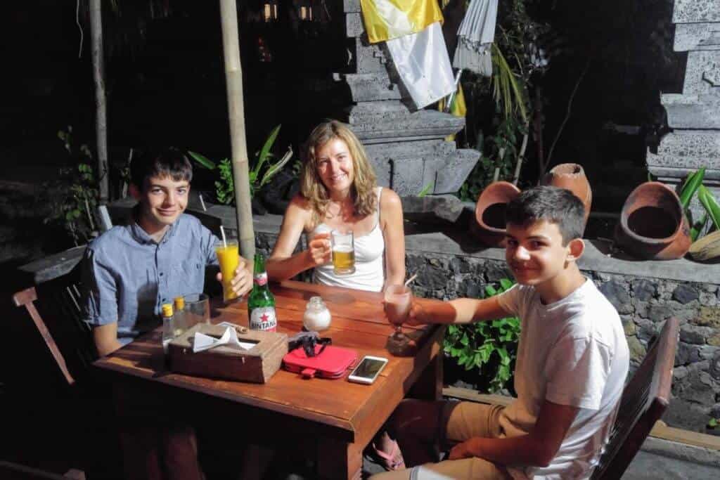 Hilary with her sons in Bali