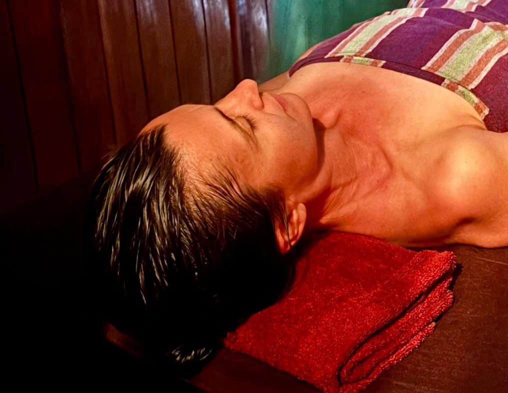 Myself having a massage at Nature Lanka Ayurvedic Resort