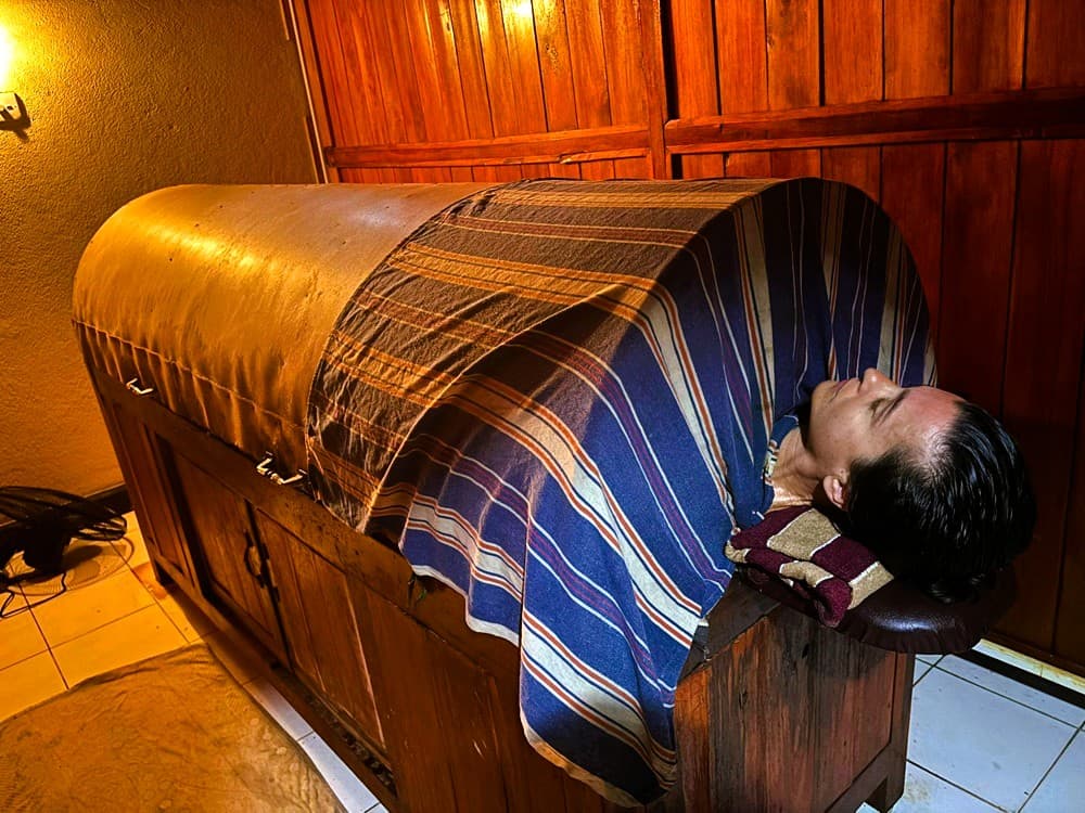 An enclosed herbal steam bath at Nature Lanka Resort