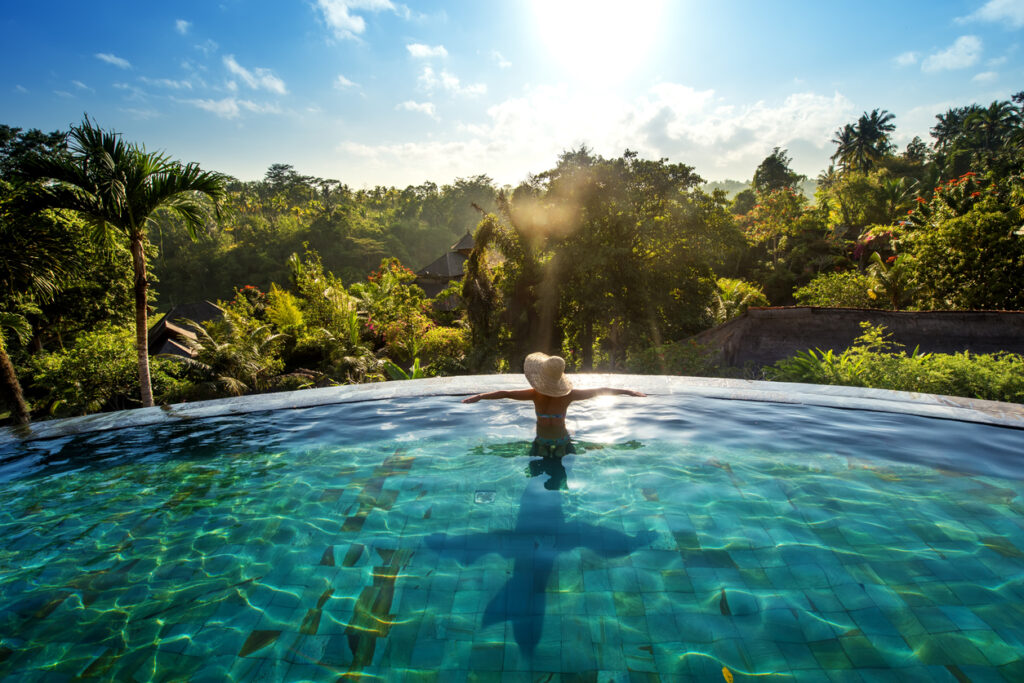 Image of swimming pool overlooking rainforest