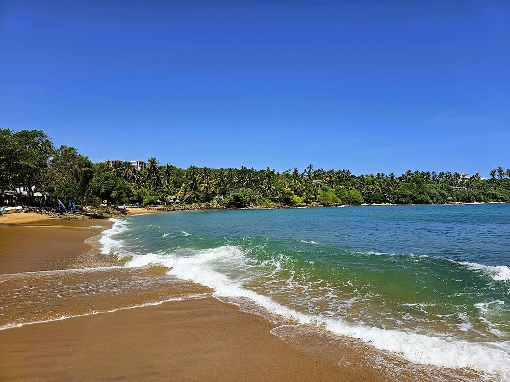 a quiet bay in Tangalle - surrounded by palm trees