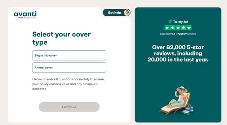 Image of Avanti single trip/annual cover page 