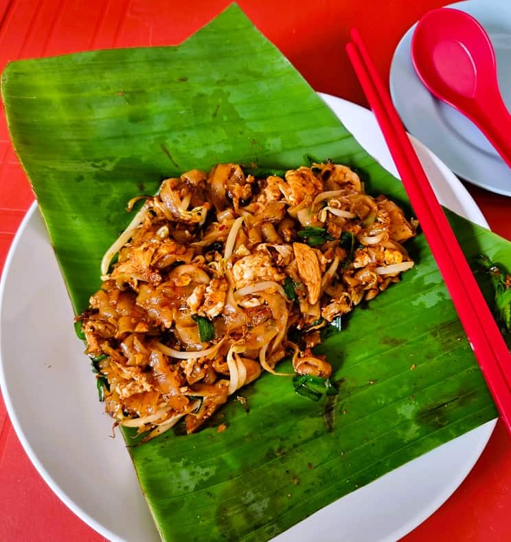 Char Kway Teow on a banana leaf
