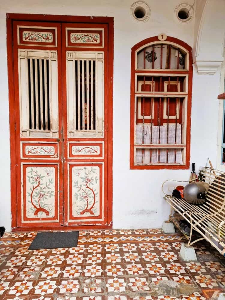 Traditional Peranakan shophouse with colorful tiles in Penang