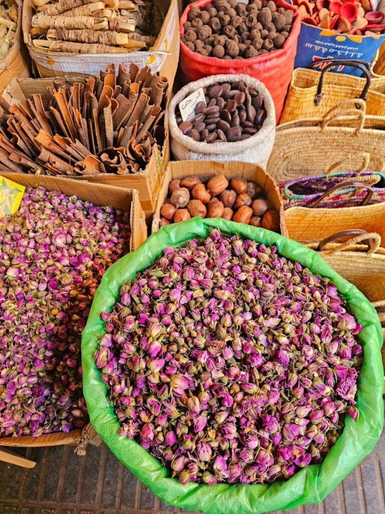 a basket of pink dried rose buds 