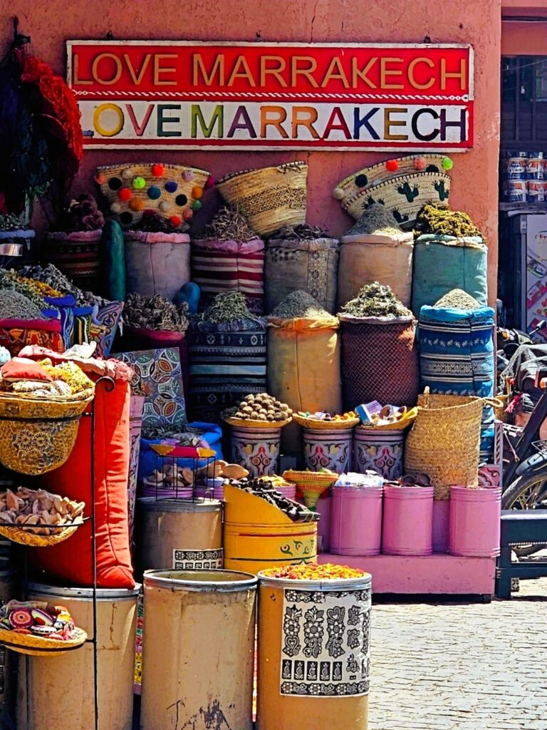 lots of baskets of dried goods 