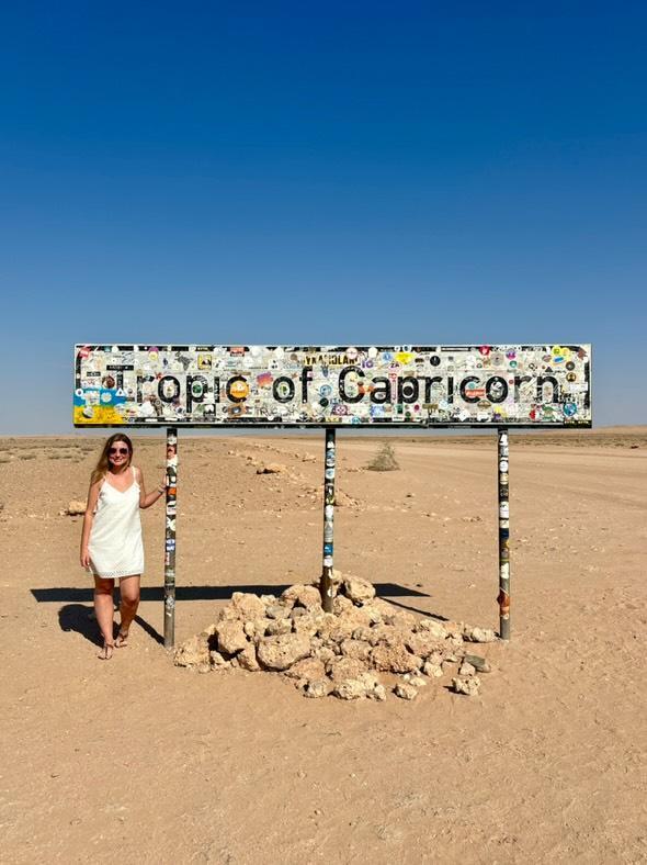 The Hypermobile Traveller in Namibia  next to the Tropic of Capricorn sign