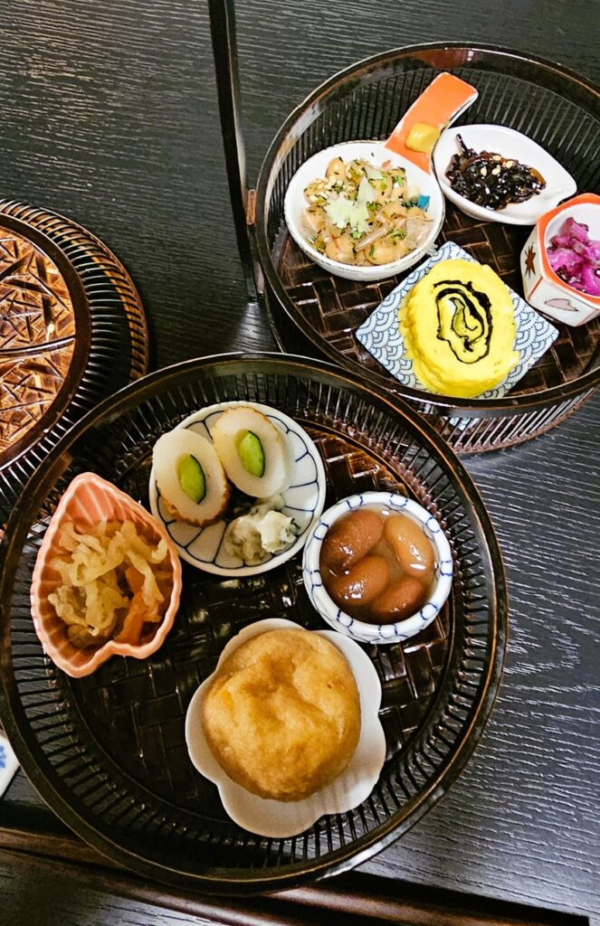 traditional Japanese food selection at Kakurinbo Temple 