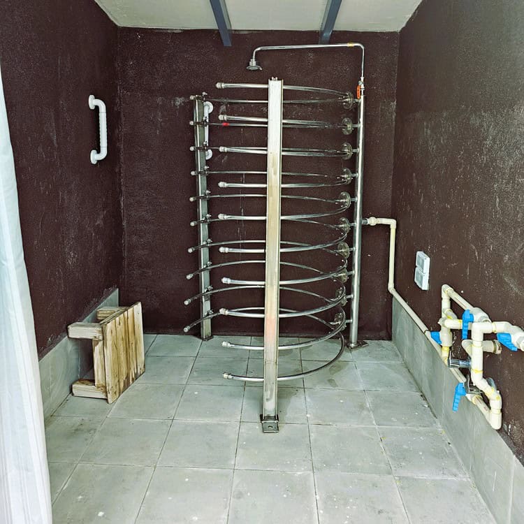 A circular shower at Nirvana Naturopathy Retreat