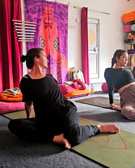 Myself doing yoga at Yoganga Healing Retreat, Rishikesh, India 
