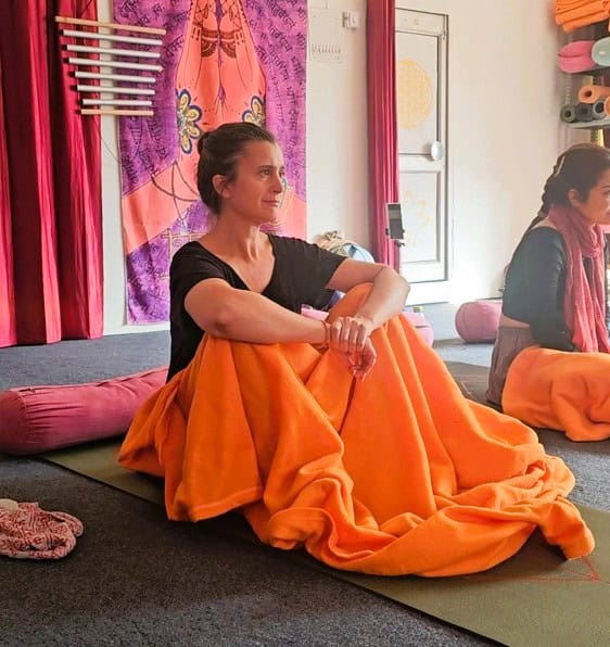 Myself sitting and listening at Yoganga Healing Retreat, Rishikesh, India 