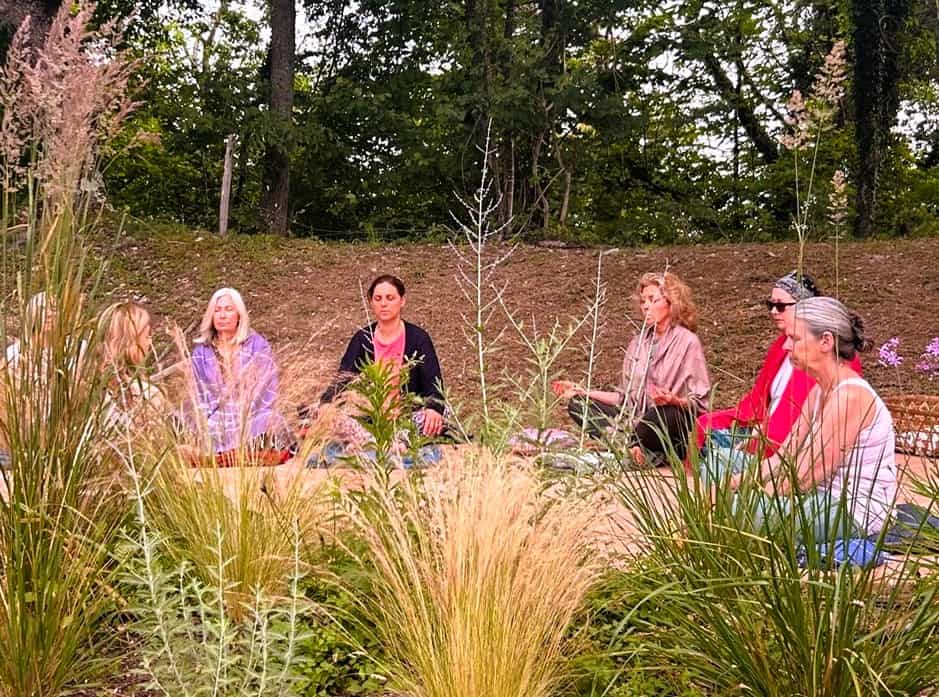 Guests meditating at Rosmarino Retreats for Midlife Women in Italy 