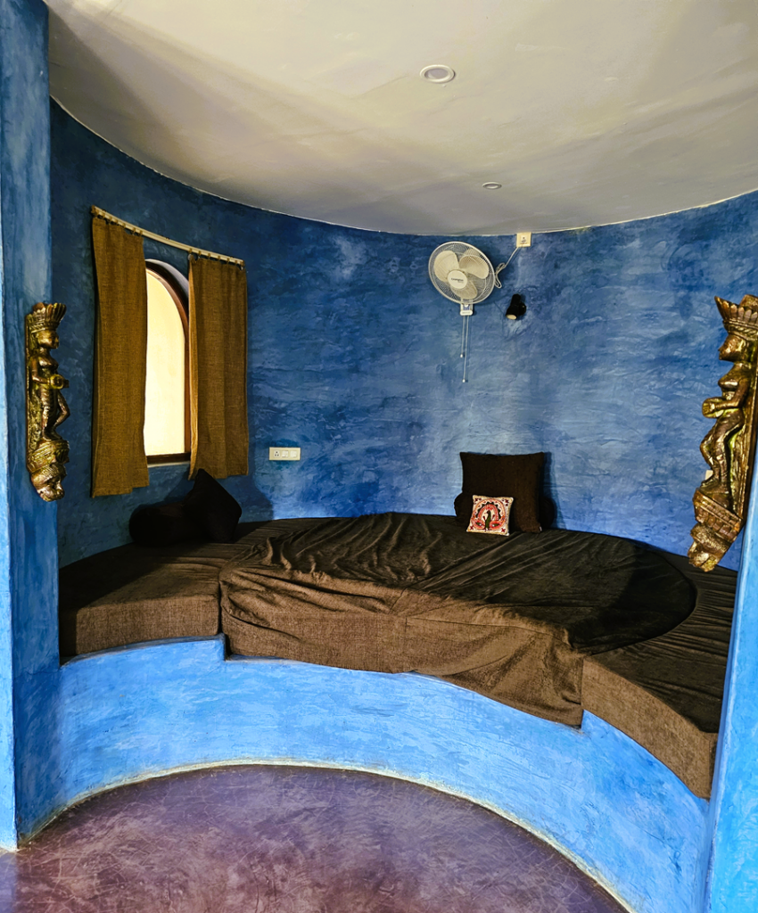 a cosy nook for lounging in the Jodphur room Ashiyana Yoga Retreat, Goa, India 