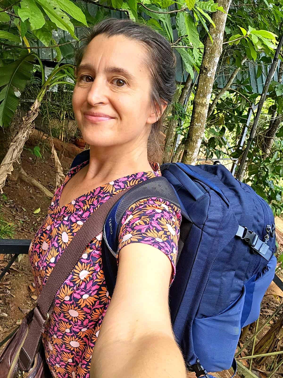 Myself with a small rucksack ready for my wellbeing trip to Kerela