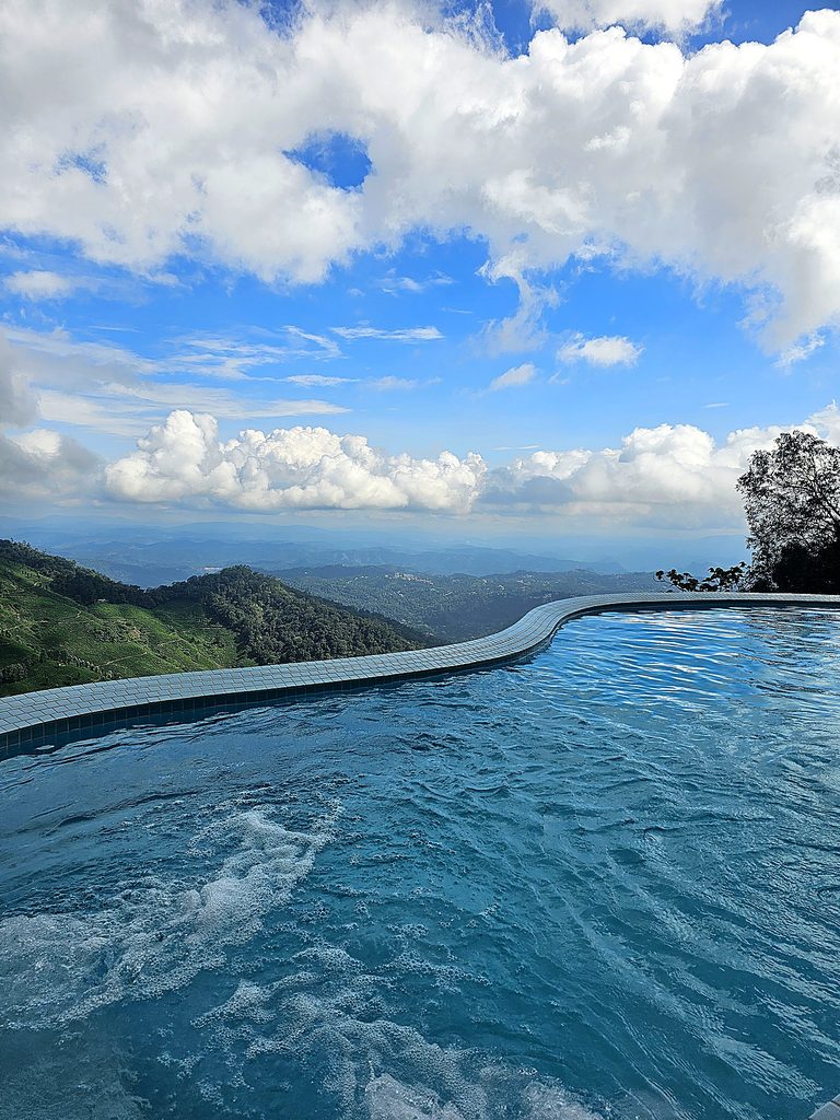 the infinity pool at Blackberry Hills Hotel in Munnar
