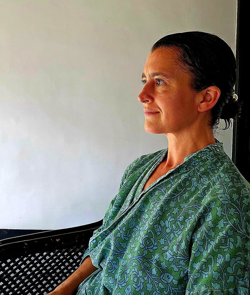 myself looking very relaxed, wearing a gown after my ayurvedic treatments at Amritara Shalimar Spice Garden Resort & Spa