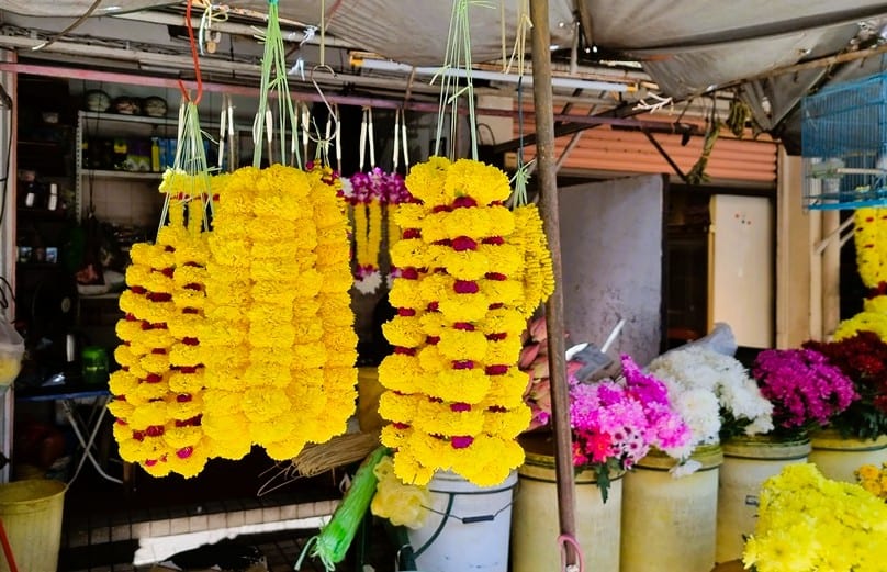 flower garlands hanging in Penang