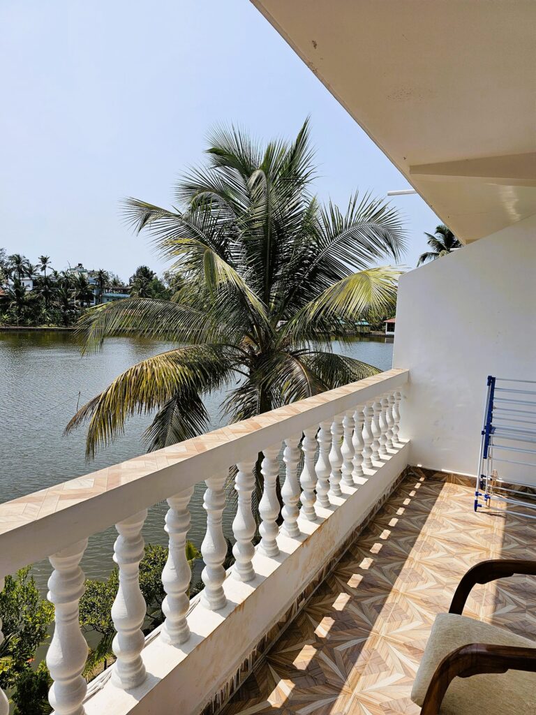 balcony overlooking the lake at Veda5 Goa 