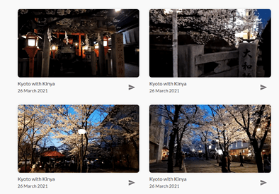 A selection of 4 photographs showing cherry blossom in Kyoto with Heygo app