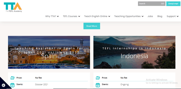 The TEFL Academy internships landing page - image of Spain and Indonesia 