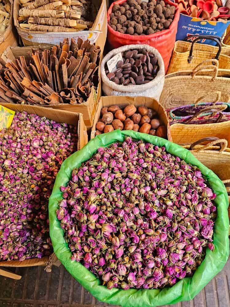 dried rose and other spices in Taroudant souk