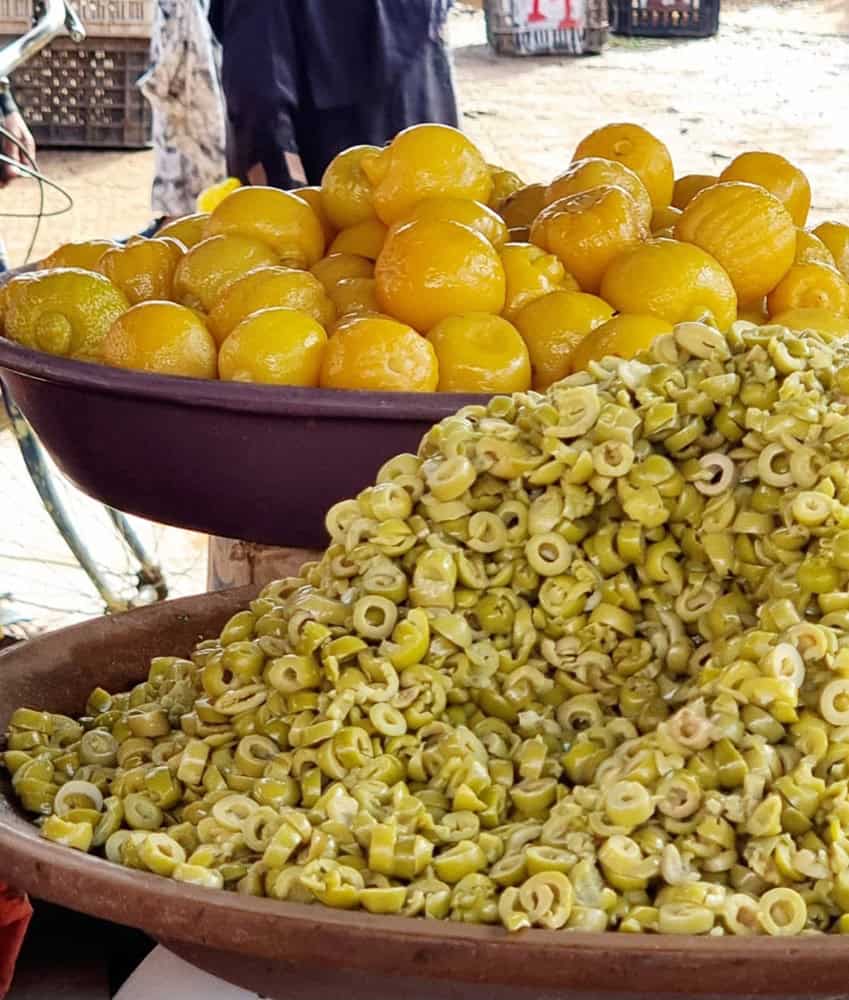 olives and preserved lemons in Taroudant Sunday souk